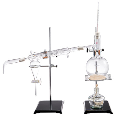 Ensemble de distillation pour huiles essentielles, appareil de distillation de 500 ml, ensemble de distillation pour verrerie de 3,3 litres avec lampe à alcool, filet en céramique et ensemble de 24, 40 joints, 28 pièces
