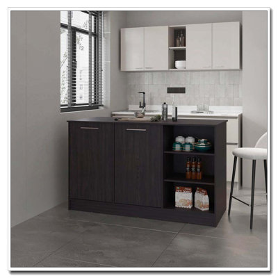 Wengue Kitchen Island with 2-Door and Open Storage