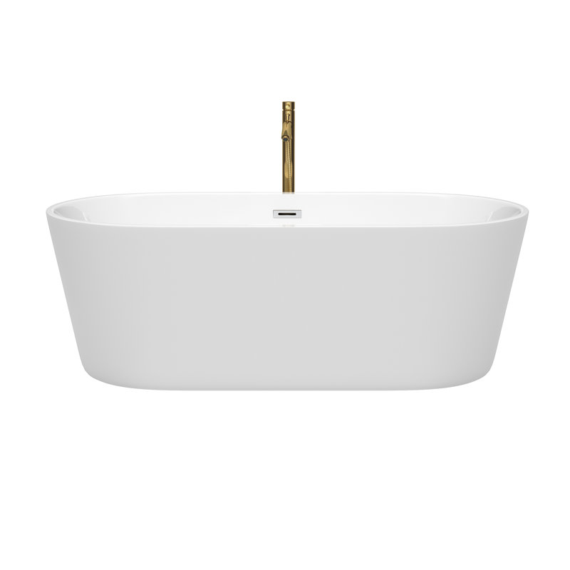 Carissa 67'' x 32'' Freestanding Soaking Acrylic Bathtub with Faucet, White/Polished Chrome/Brushed Gold