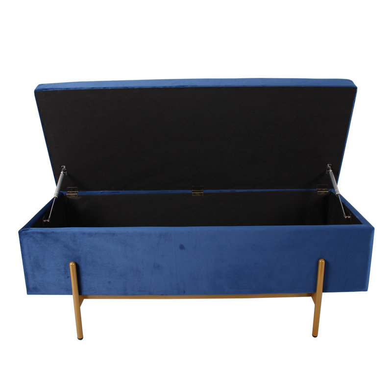 Rasco 110cm Wide Velvet Rectangle Solid Colour Footstool Ottoman with Storage, Blue