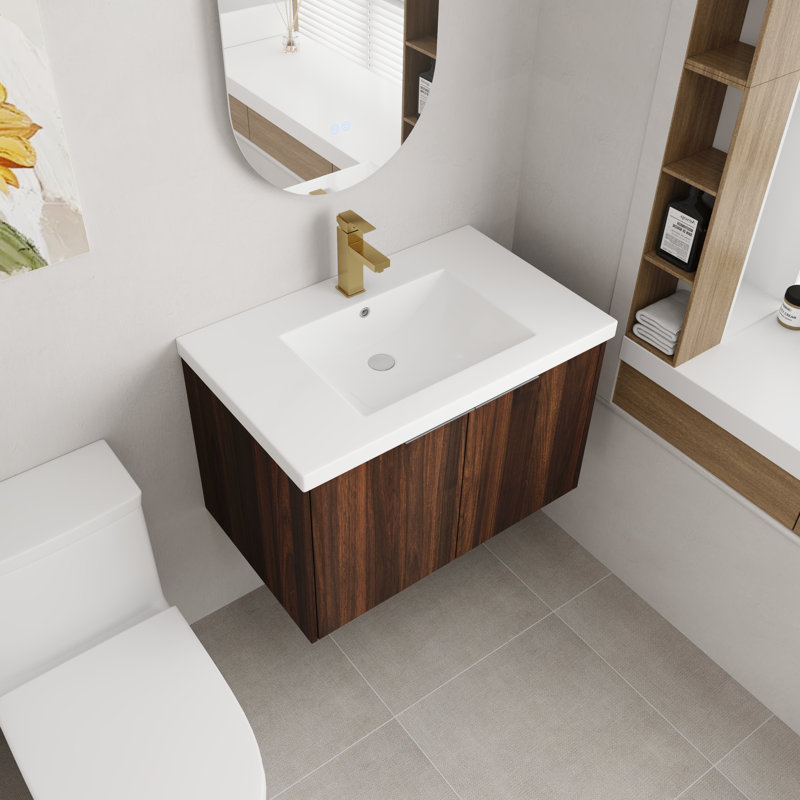 Ensemble de meuble-lavabo mural simple 30 po, Noyer de Californie