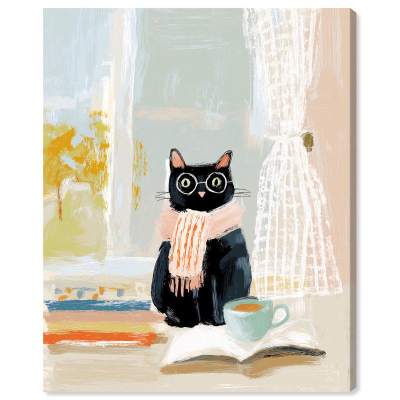 Reproduction d'art sur toile lecture chat par Art Remedy, H 20 po x l 24 po, Toile tendue avec châssis