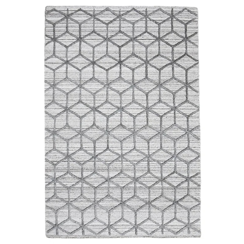 Tapis d'intérieur rectangulaires gris clair en polypropylène géométrique tissé à la main Kilim, Rectangle 3 pi x 5 pi