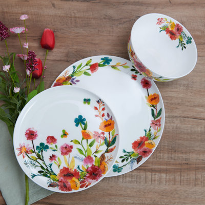 Service de table léger en porcelaine tendre et résistante aux ébréchures Mikasa Karina, 12 pièces, service pour 4