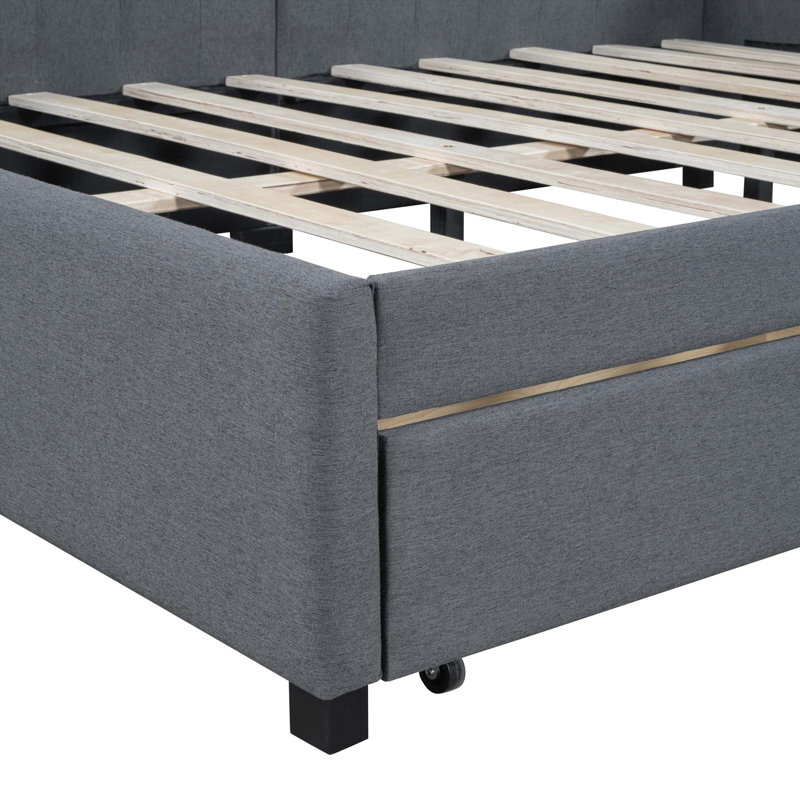 Upholstered Daybed with 2 Storage Drawers Sofa Bed Frame No Box Spring Needed, Linen Fabric