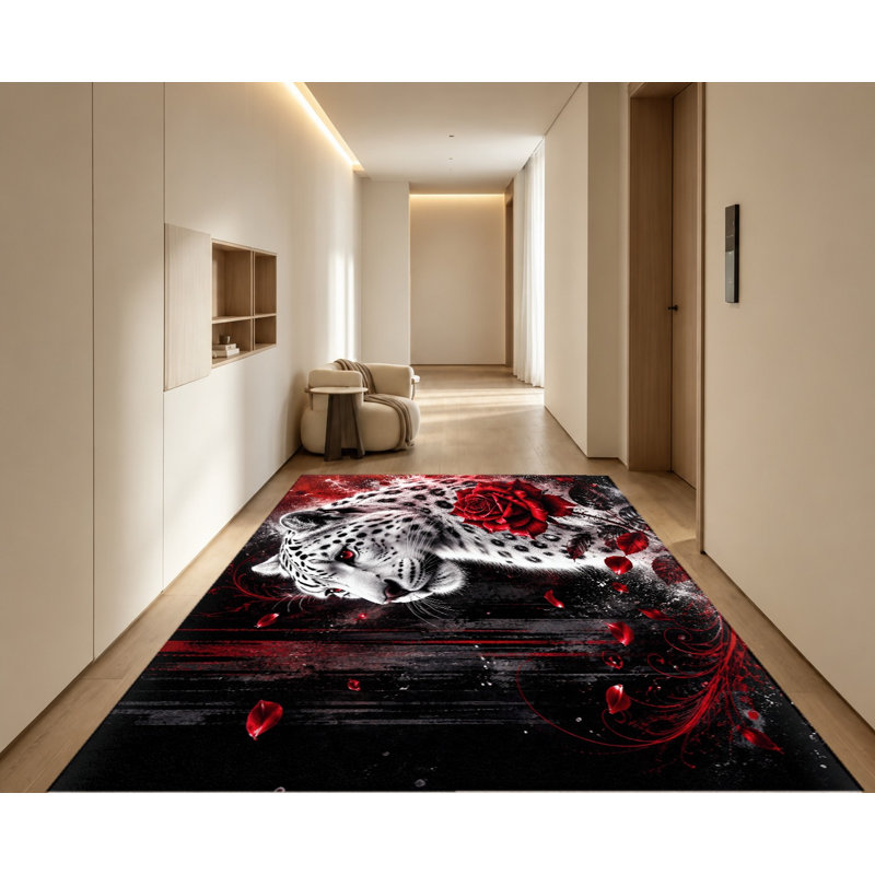 Tapis lavable à la machine avec envers antidérapant Artistic Leopard Rose, Rectangle 8 pi 2 po x 5 pi 11 po (250 x 180 cm)