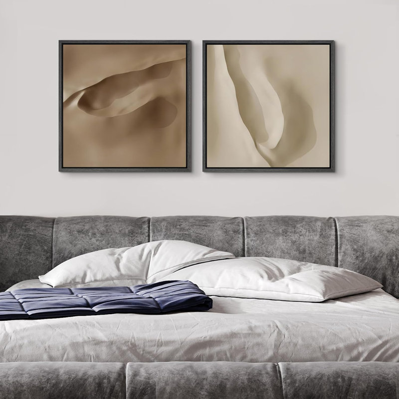 "Effet 3D - Élégant beige brun abstrait, minimaliste, neutre, œuvre d'art, photo, décor moderne" - 2 pièces, Blanc