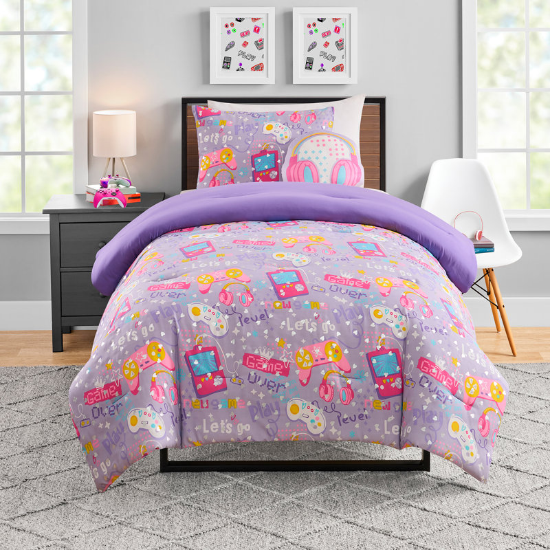 Olivia & Finn Gamer 3-Piece Kids Comforter Set, Twin, Lilac