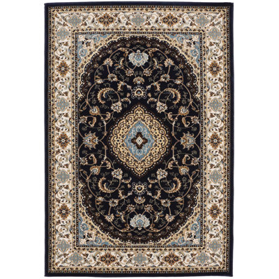 Fuyao Navy Floral Oriental Style Machine-Made Rug