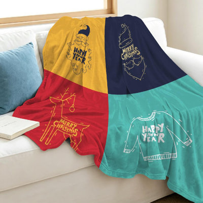 Red Ultra Soft Flannel Fleece Throw Blanket,Merry Christmas and Happy Single-Sided Print