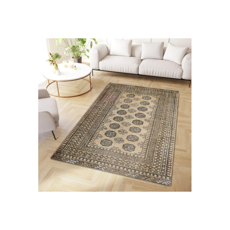 Tapis bohémien décoratif clair à motif traditionnel brun clair, Sous-tapis rectangulaire de 3 pi 3 po x 4 pi 11 po