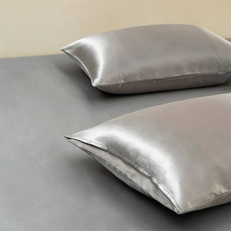 2 Pack Luxury Satin Silk Pillowcase Silk Cover Standard Queen King Pillow Cover, 20×26, Light Gray