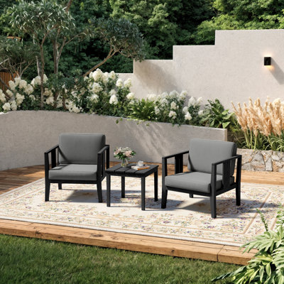 Junco Teak Outdoor Two-Person Patio Set With Cushions And Side Table