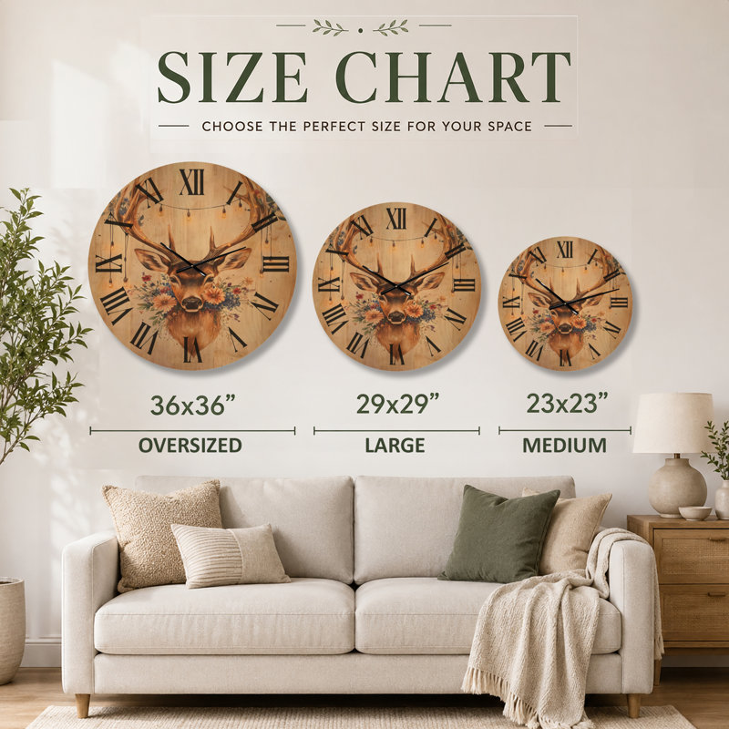 Très grande horloge murale festive en bois, Oversized