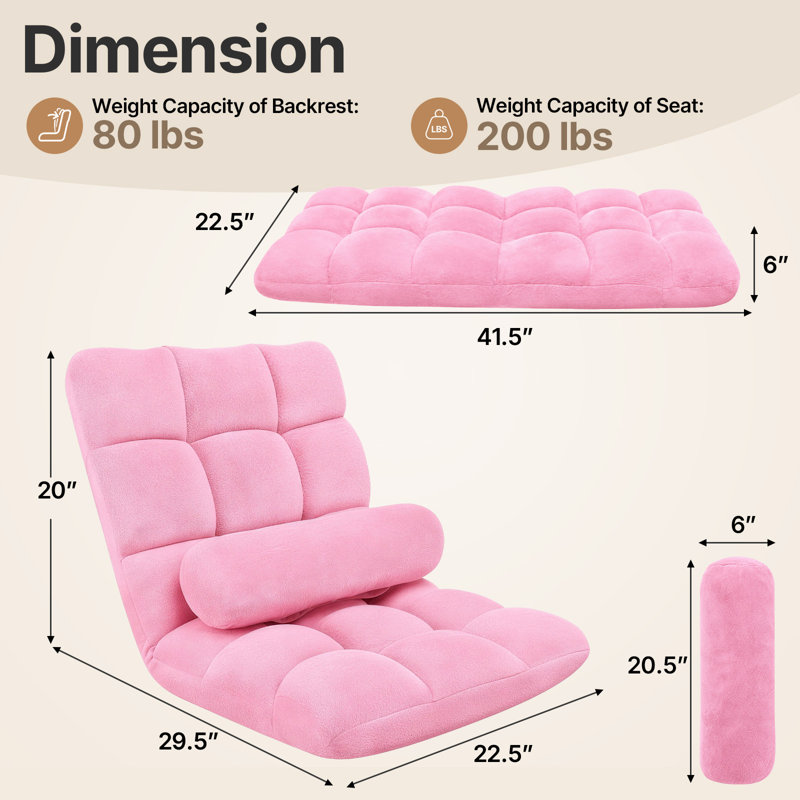 Adjustable Floor Chair, Folding Lazy Sofa Chair With 0–90° Backrest, Coral Velvet Gaming Floor Seat With Pillow, 200 Lbs Capacity, Compact Floor Chair For Reading, Gaming & Meditation