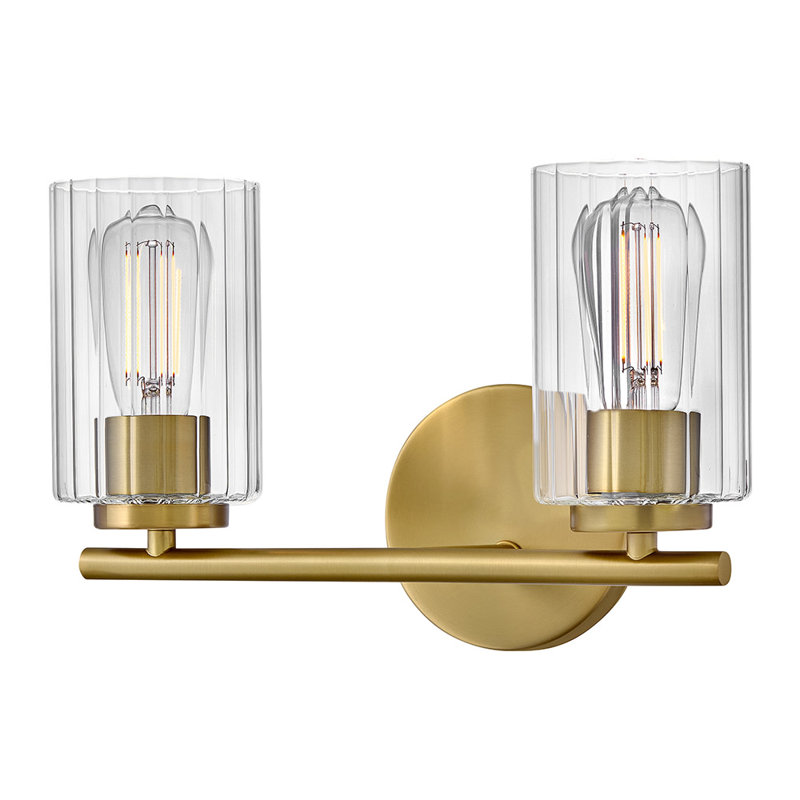 2-Light Bath Vanity Fixture with Clear Ribbed Glass, Bronze