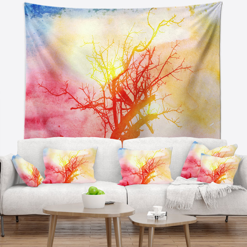 Arbre avec tapisserie fumée colorée, H 50 po x l 60 po
