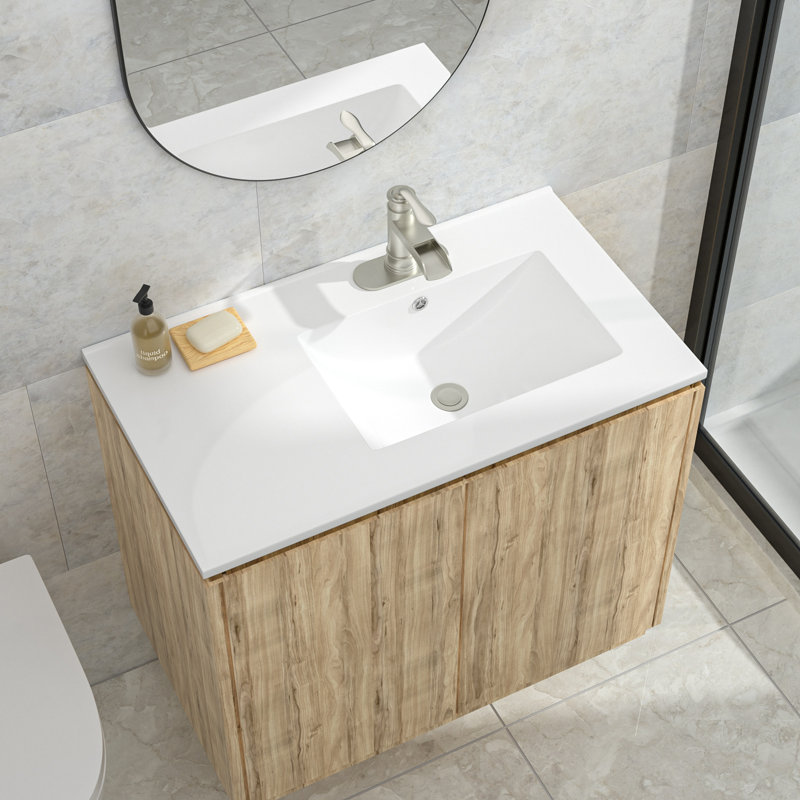 32" L x 18" W Vanity Top Ceramic Bathroom Sink with Faucet Hole and Overflow(Top Only)