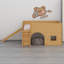 Lit mezzanine bas en bois avec tablettes de rangement et glissade-490474880