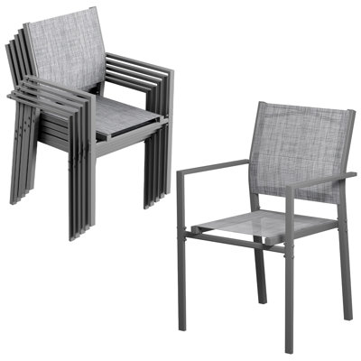 Ensemble de 6 chaises de patio pour le patio, chaises d'extérieur empilables en textilene avec structure et accoudoirs en métal, meubles de salle à manger d'extérieur, toutes saisons pour jardin, cour, terrasse, pelouse, bord de piscine (table non incluse)