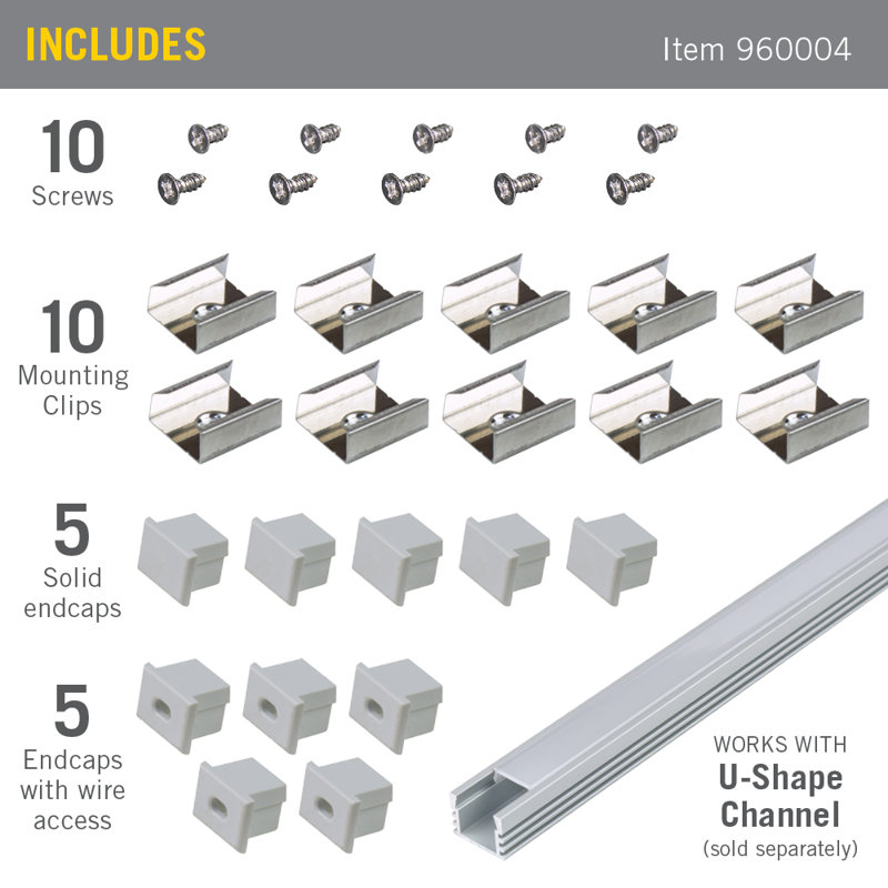 Grey Deep Surface Mount LED Tape Light Channel Accessory Pack
