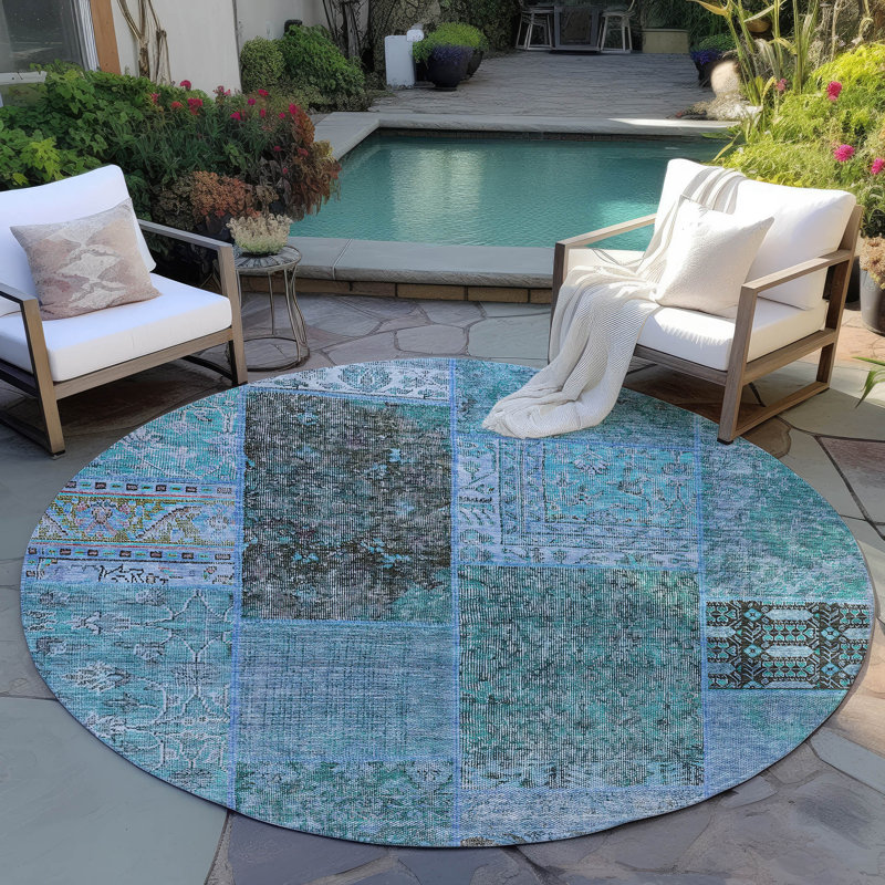Mannan Washable Patchwork Indoor / Outdoor Rug, Round 8'