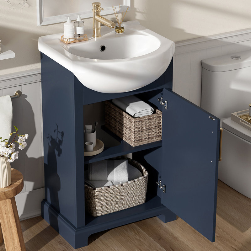 Meuble-lavabo français 20 "avec lavabo intégré en céramique, Bleu
