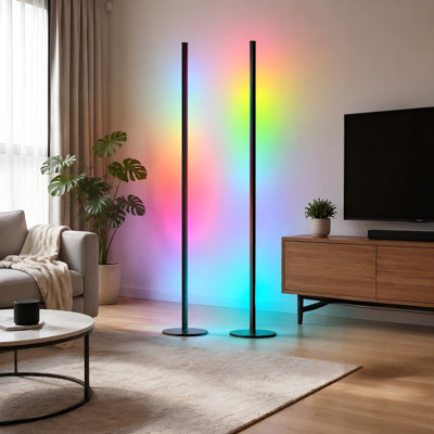 Control this 2-pack of 55" RGB IC LED corner lights through the app, with 16 million color choices, a timing function, and music-synced effects for ambient lighting in living rooms, bedrooms, or gaming rooms.