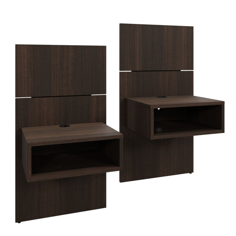 ZEN ALPHA Bedroom Platform Bed with Headboard and Wall Mounted Cube Nightstands (2) Easy Assembly No Box Spring Required
