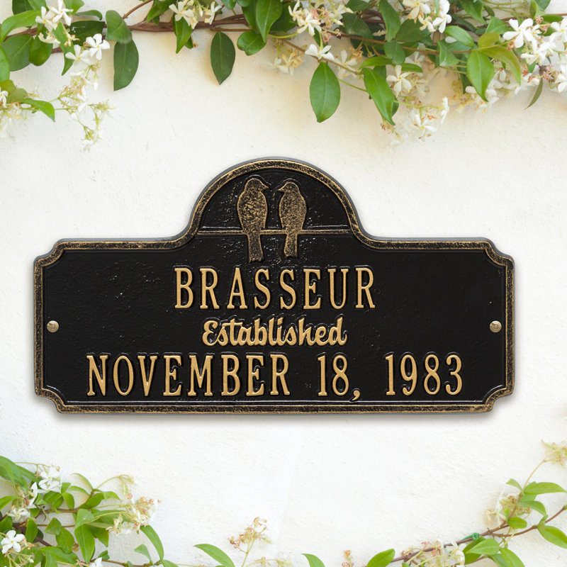 Plaque d'adresse murale sur 3 lignes, Noir / or, Oui