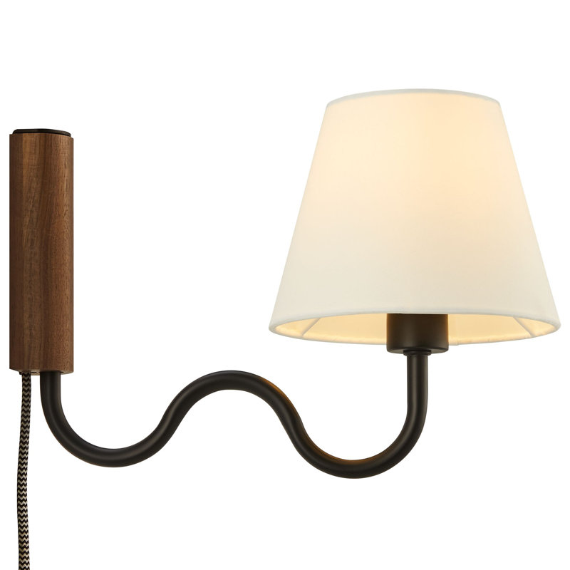 Sunlit Squiggle Arm Wall Sconce In Walnut Black, Walnut