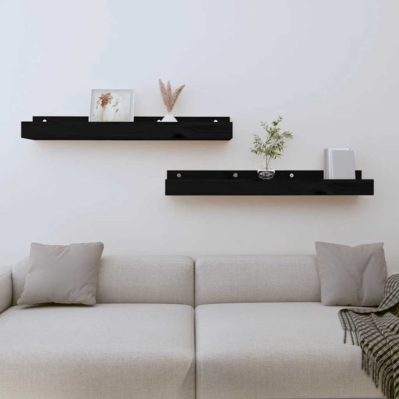 Solid Wood Floating Shelf, Black, 9cm H x 80cm W x 12cm D