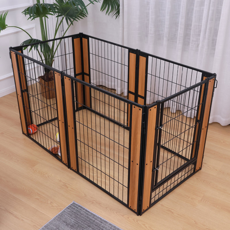 31.5'' H 6 Panel Metal Exercise Pen With Pet Door Outside Use, Brown