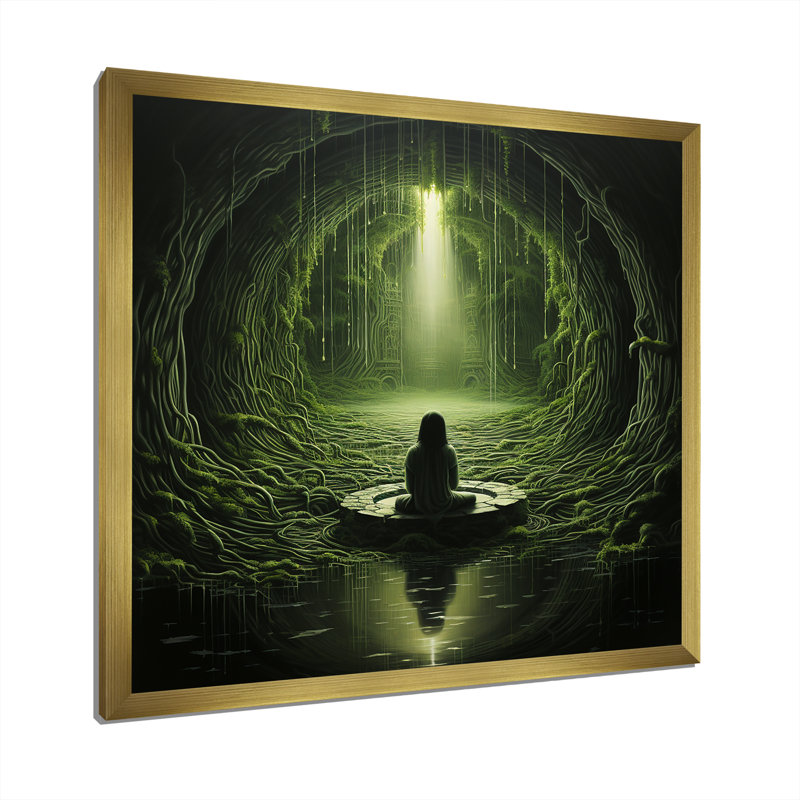 Vert intérieur sanctuaire méditation - impression, H 16 po x l 16 po x P 1 po, Cadre doré simple