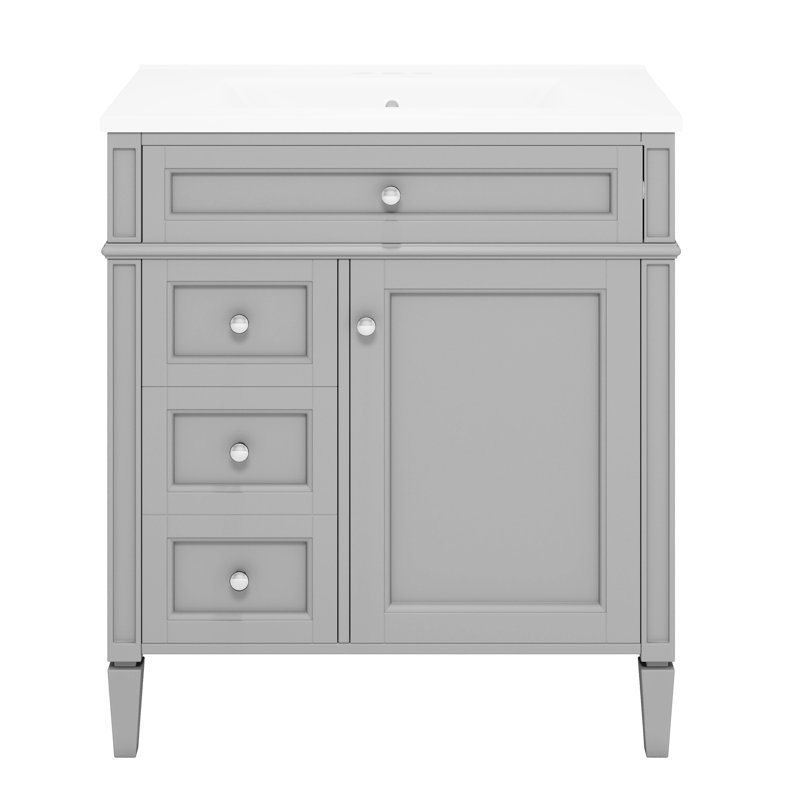 Meuble-lavabo à simple cuve avec rangement dissimulé et finition d'armoire à miroir