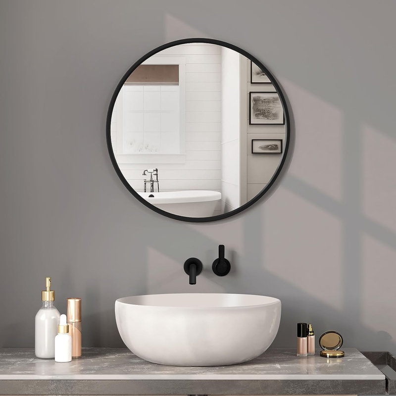 Shantris Metal Wall Mirror, 60 cm H x 60 cm W, Black