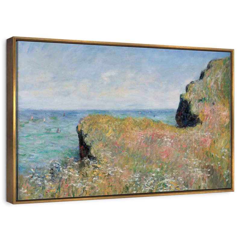 Bord de la falaise Pourville, 19 po x 13 po, Cadre flottant doré