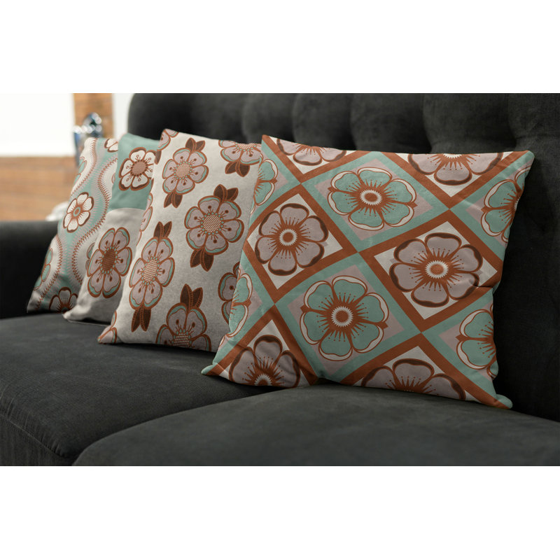 Housse de coussin Abstract, 18 po x 18 po, Écume de mer, cannelle et brun