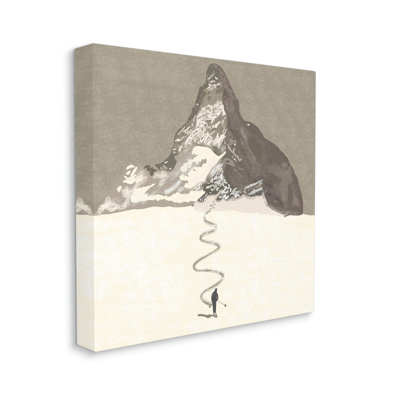 Lonely Single Slope Ski Winter Sports Mountain Range Grey Farmhouse, surdimensionné, encadré, estampe numérique, art texturé par Ashley Singleton