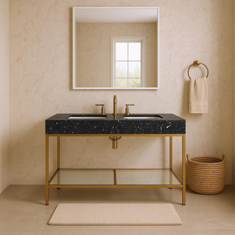 Meuble-lavabo de 60 po Marmo, Laiton brossé, Noir