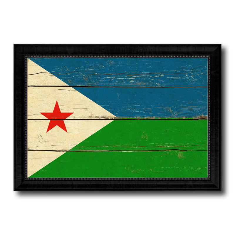 Djibouti Country Flag Print on Canvas, 15" H x 21" W x 1" D, Black Framed