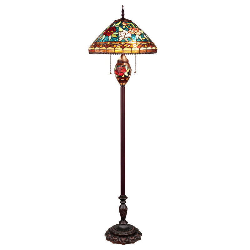  Sincere Tiffany-Style 3 Light Roses Double Lit Floor Lamp 18" Shade