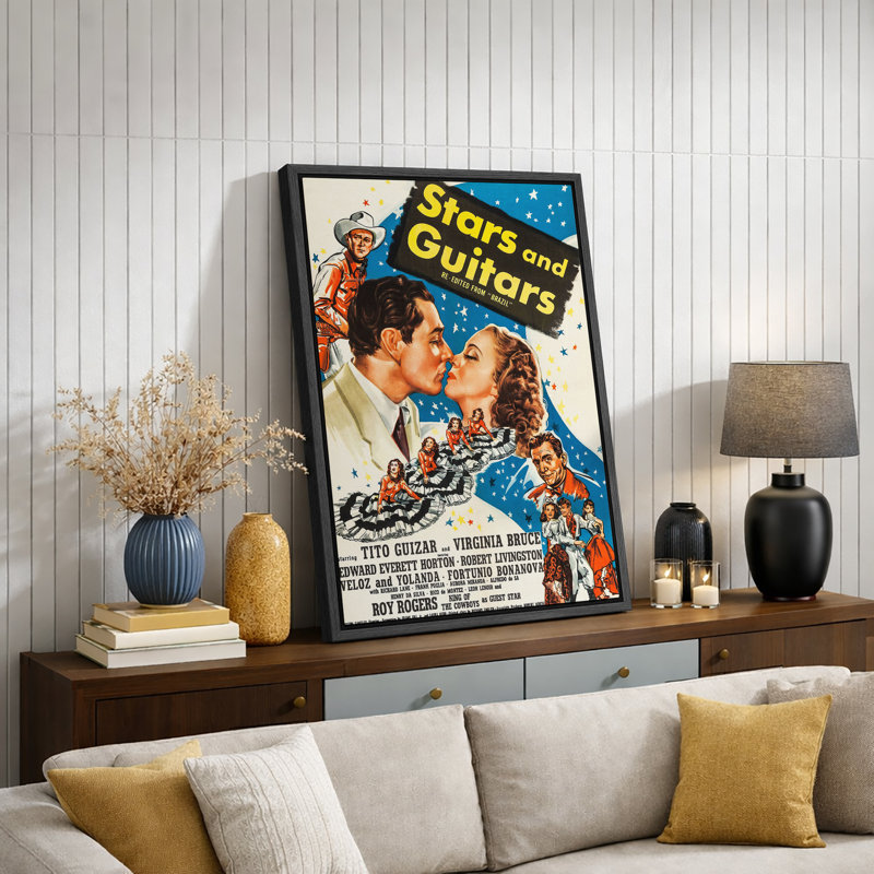 «Classic Western Romance», affiche de film, photos de guitare et d'étoiles, H 24 po x l 16 po x P 1,5 po, Cadre flottant noir