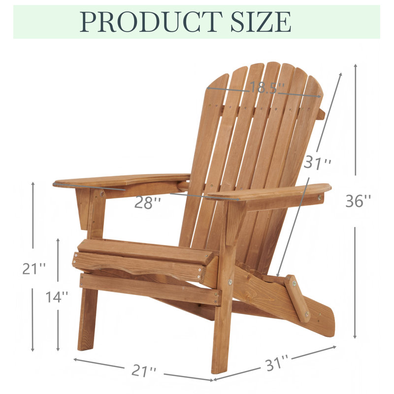 Chaise Adirondack pliante en bois (paquet de 2), pour jardin, pelouse, cour, Light Brown
