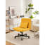 Chaise de bureau sans accoudoirs en lin jaune Cross avec roulettes, idéale pour le bureau à domicile et les espaces de maquillage. Stabilité accrue et rotation à 360° pour un maquillage confortable. Coussin et réglages ajustables.
