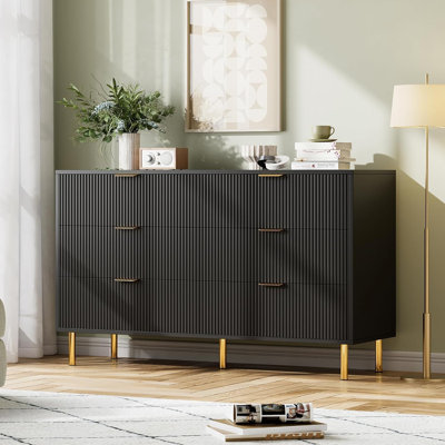 6 Drawer Dresser, Modern Wood Chest of Drawers with Gold Handles, Large Storage Cabinet for Bedroom, Living Room, Hallway by Mercer41
