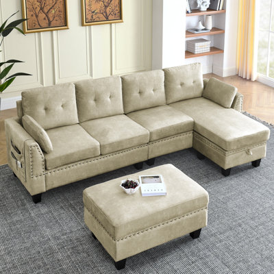 Canapé modulaire avec rangement 3 têtes cloutées