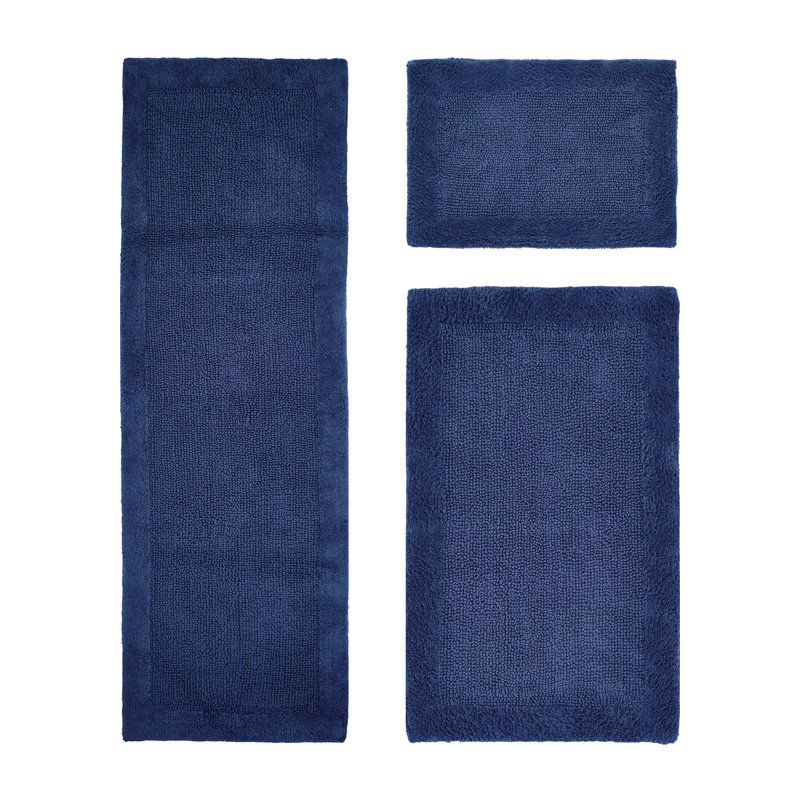 Merkel 100% Cotton 2370 GSM Tufted Reversible 3-Piece Bath Rug Set – Ultra Soft, Highly Absorbent, Machine Washable, OEKO-TEX Certified, Ideal for Shower, Bathtub & Vanity, Navy