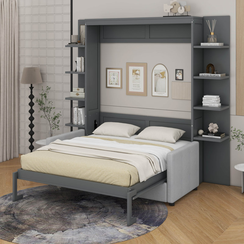 Grand lit escamotable avec canapé, gris