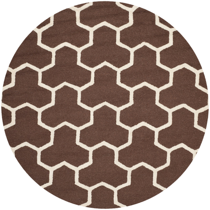Deedgra Hand Tufted Wool Geometric Rug, Round 6'